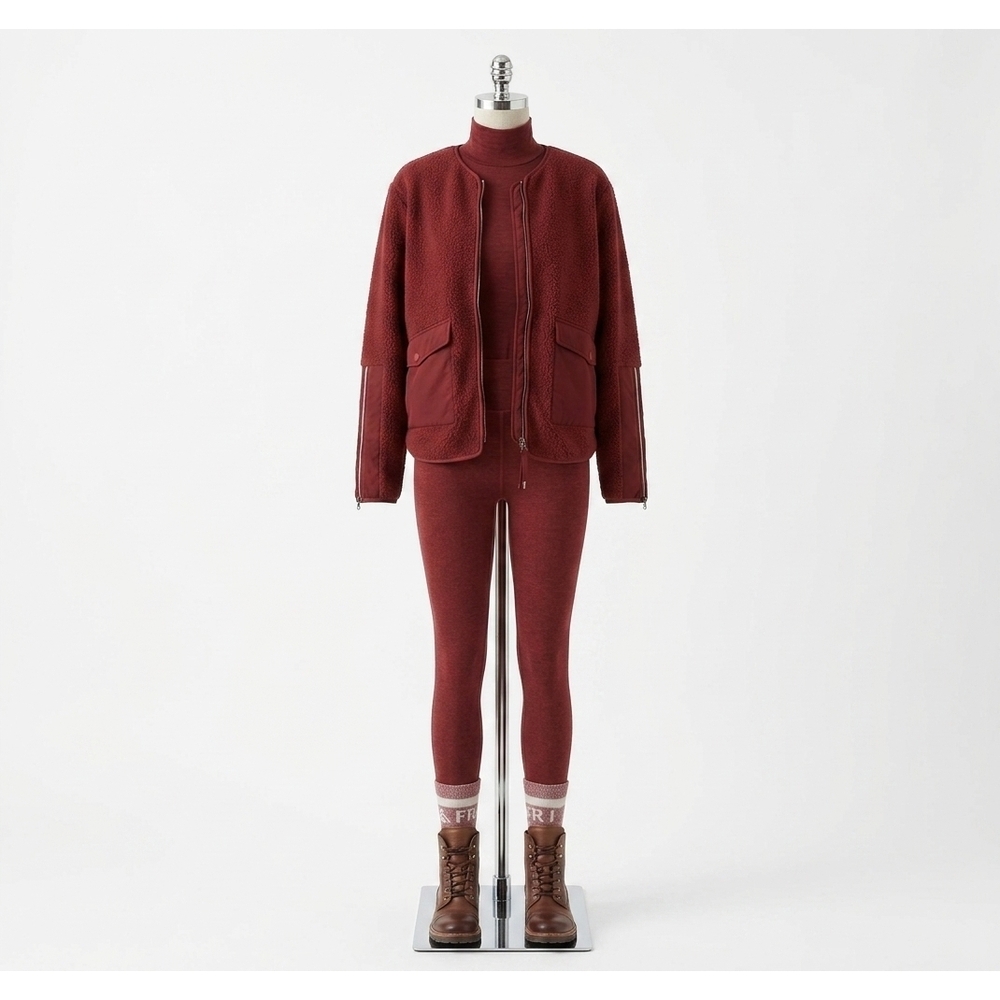 NEW VARLEY marina collarless fleece jacket in red dahlia